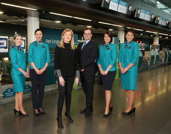 Aer Lingus cabin crew wearing Aer Lingus’ new look uniform for the first time
