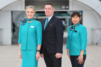 Aer Lingus cabin crew wearing Aer Lingus’ new look uniform for the first time