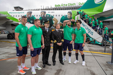 The Irish Rugby team depart from Dublin Airport for the Rugby World Cup with Aer Lingus, the Official Airline of the IRFU. Aer Lingus is proud to fly the Irish Rugby team and the tens of thousands of travelling supporters to France, bringing Home Advantage to the Rugby World Cup. Irish Rugby fans who still wish to book can visit http://www.aerlingus.com.