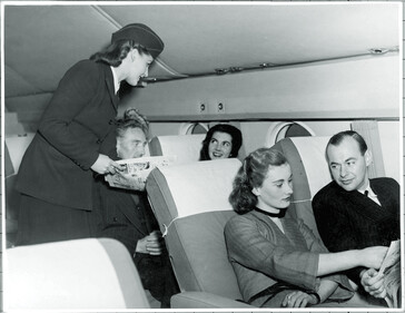 Cabin crew wearing Sybil Connolly uniform design 1945
