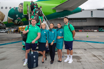 The Irish Rugby team depart from Dublin Airport for the Rugby World Cup with Aer Lingus, the Official Airline of the IRFU. Aer Lingus is proud to fly the Irish Rugby team and the tens of thousands of travelling supporters to France, bringing Home Advantage to the Rugby World Cup. Irish Rugby fans who still wish to book can visit http://www.aerlingus.com.