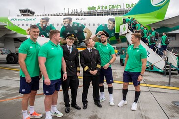 The Irish Rugby team depart from Dublin Airport for the Rugby World Cup with Aer Lingus, the Official Airline of the IRFU. Aer Lingus is proud to fly the Irish Rugby team and the tens of thousands of travelling supporters to France, bringing Home Advantage to the Rugby World Cup. Irish Rugby fans who still wish to book can visit http://www.aerlingus.com.