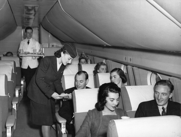Cabin crew wearing Sybil Connolly uniform design 1945